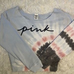VS PINK Logo Script Off The Shoulder Fleece Sweatshirt | S